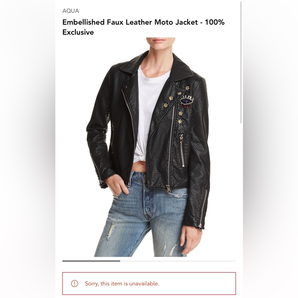 AQUA embellished faux leather moto jacket